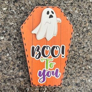 NEW Halloween Ghost Coffin Sign - Orange and White